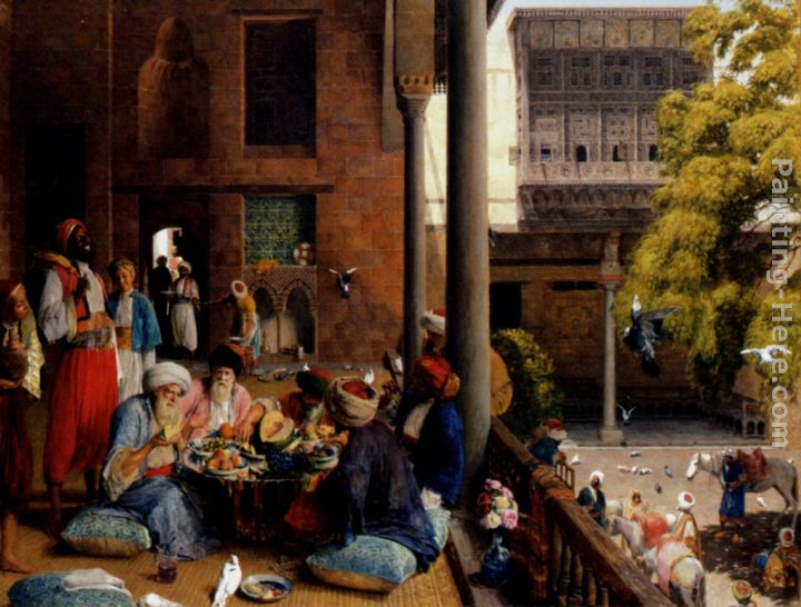 The midday meal, Cairo painting - John Frederick Lewis The midday meal, Cairo art painting